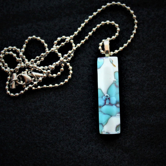 Fused Glass Turquoise and Cream Reactive Pendant