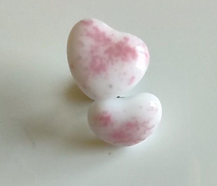 White with Pink Valentine Fused Glass Heart Earring Posts