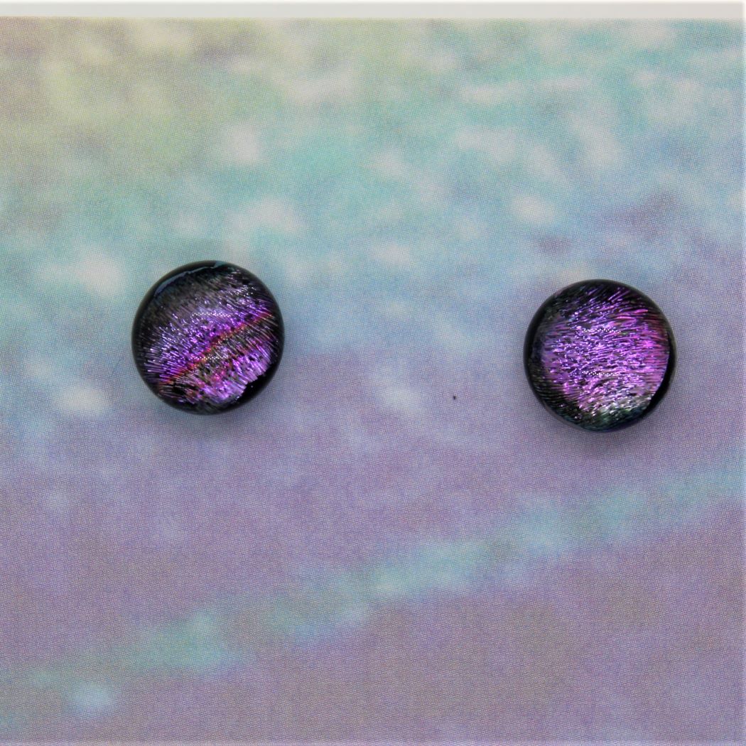 Sparkly Pink Purple Dichroic Fused Glass Post Earring