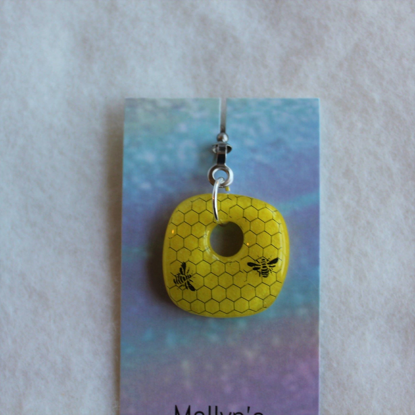 Fused Glass Fan Pull With Bee's and Honeycomb