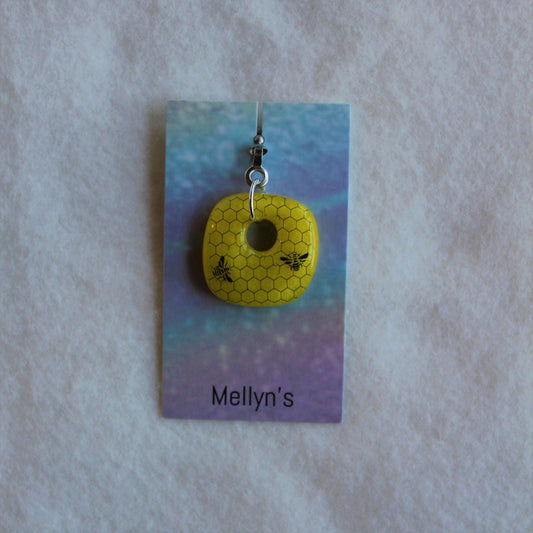 Fused Glass Fan Pull With Bee's and Honeycomb