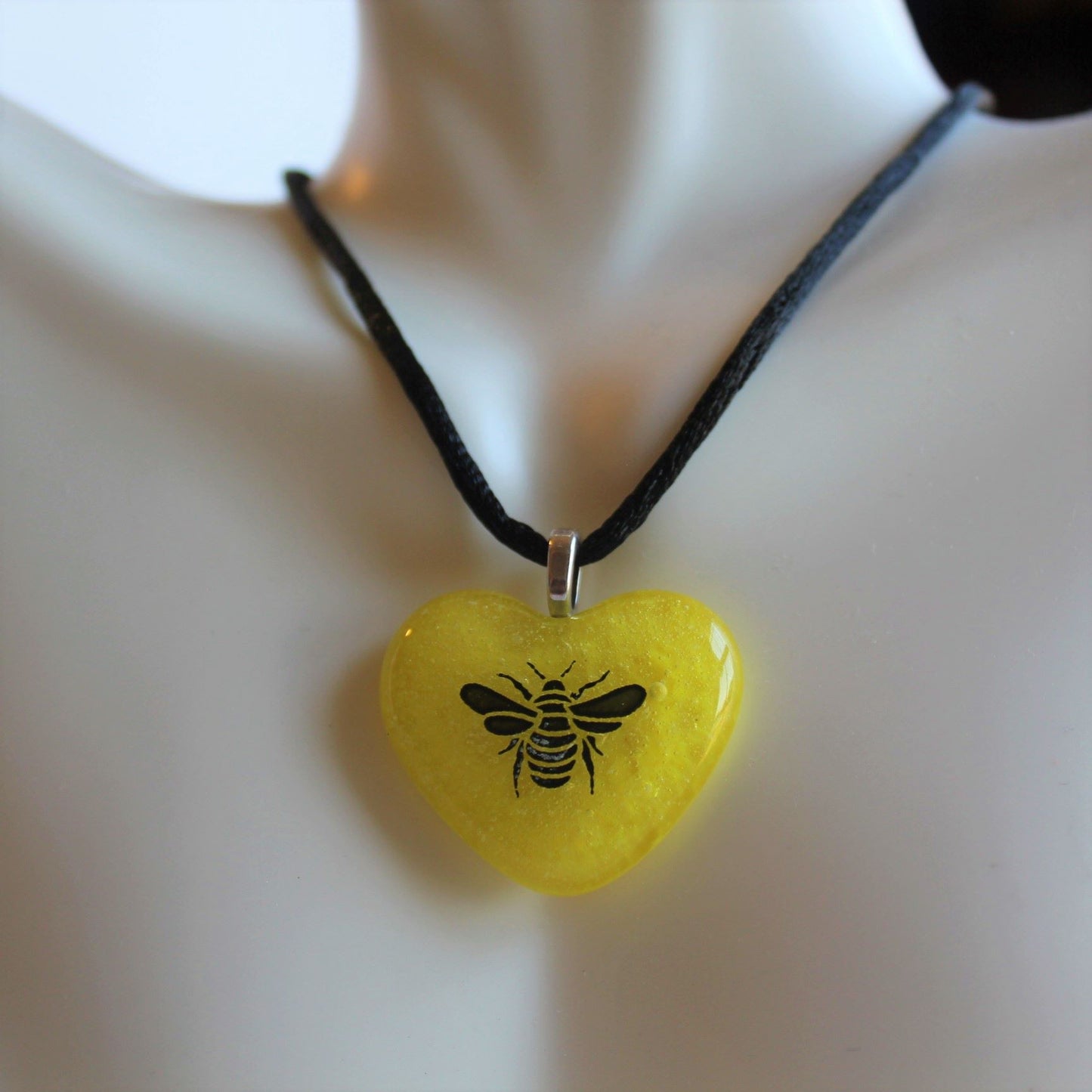 Fused Glass Heart Bee Pendant