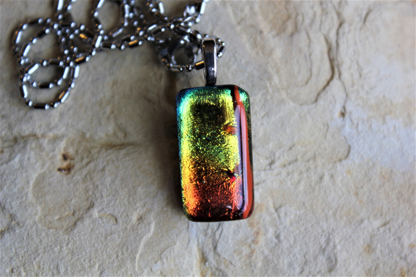 Fused Glass Dichroic Pendant, Dichroic Necklace, Teachers Gift, Fused Glass Pendant with Chain, Gift for