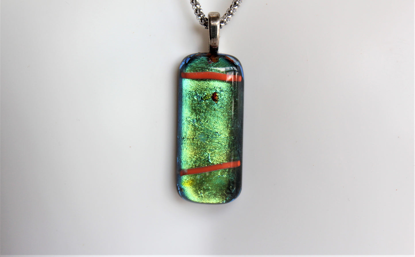 Fused Glass Dichroic Pendant with Chain