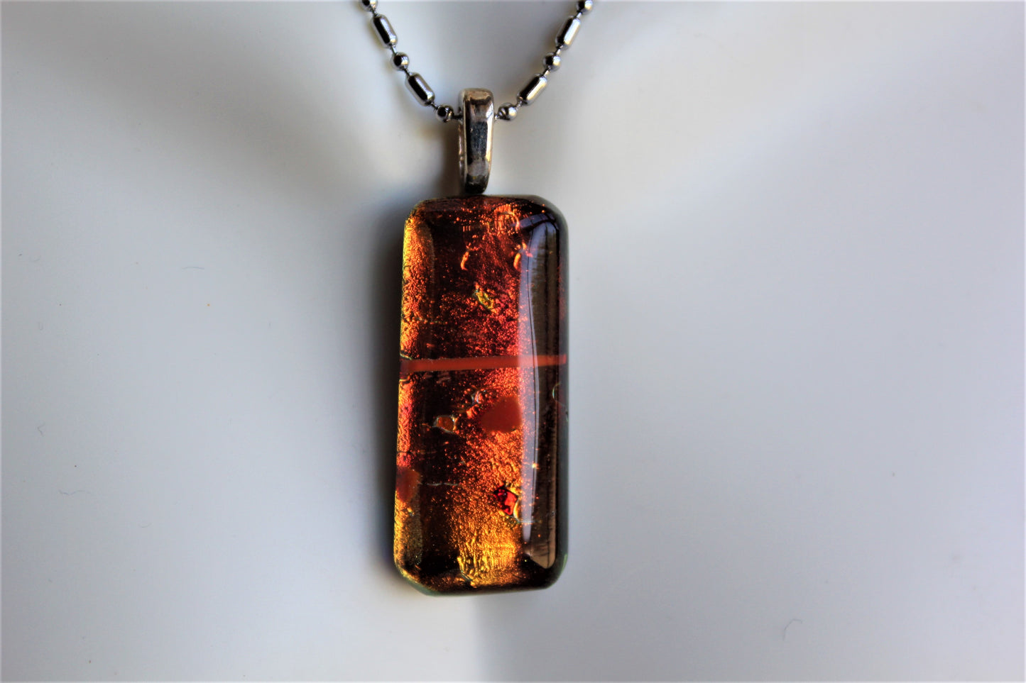 Orange/Green Fused Glass Dichroic Pendant, Dichroic Necklace, Teachers Gift, Fused Glass Pendant with Chain, Gift for
