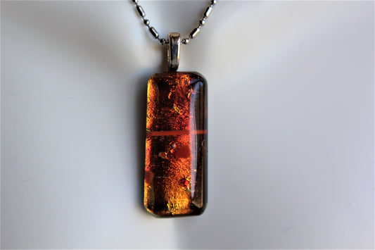 Orange/Green Fused Glass Dichroic Pendant, Dichroic Necklace, Teachers Gift, Fused Glass Pendant with Chain, Gift for
