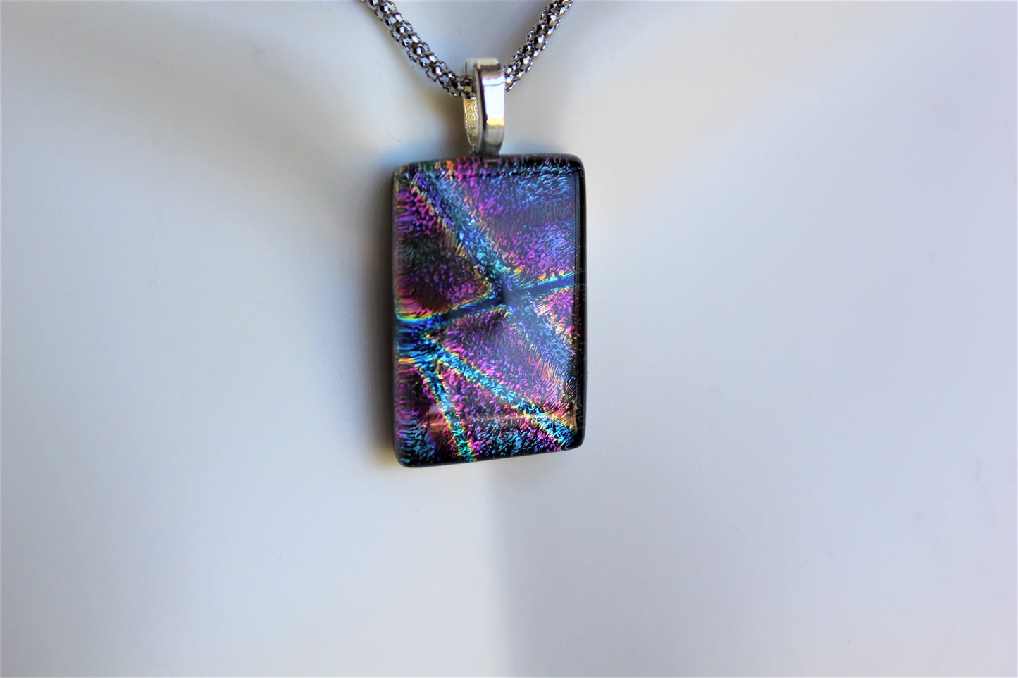 Dichroic Pendant, Fused Glass Dichroic Necklace, Teachers Gift, Fused Glass Pendant with Chain, Gift for