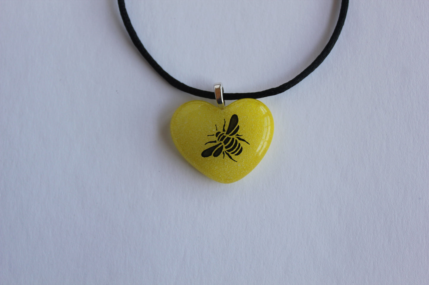 Glass Heart Bee Pendant