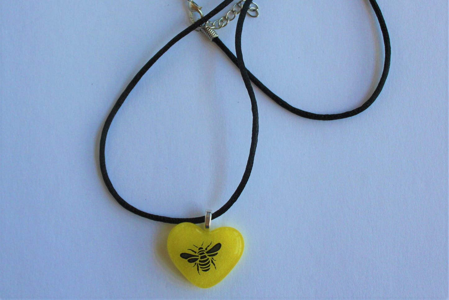 Fused Glass Heart Bee Pendant