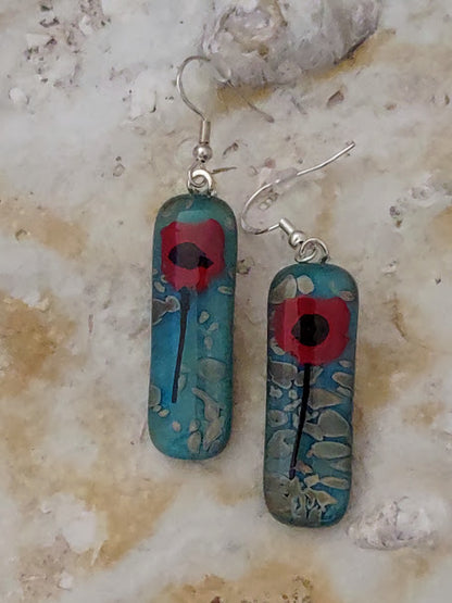 Fused Glass Poppy Dangle Earrings Wholesale