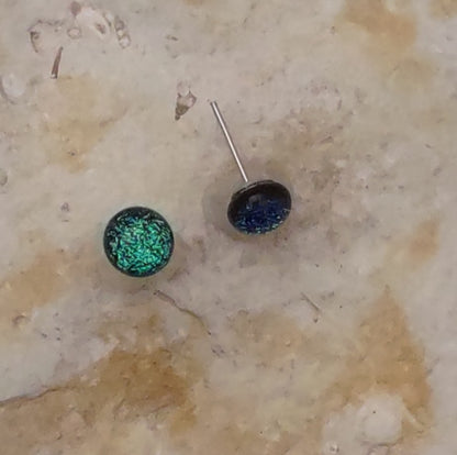 Green/Blue Dichroic Fused Glass Post Earring Wholesale
