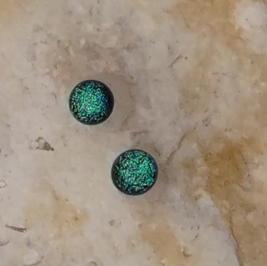 Green/Blue Dichroic Fused Glass Post Earring Wholesale