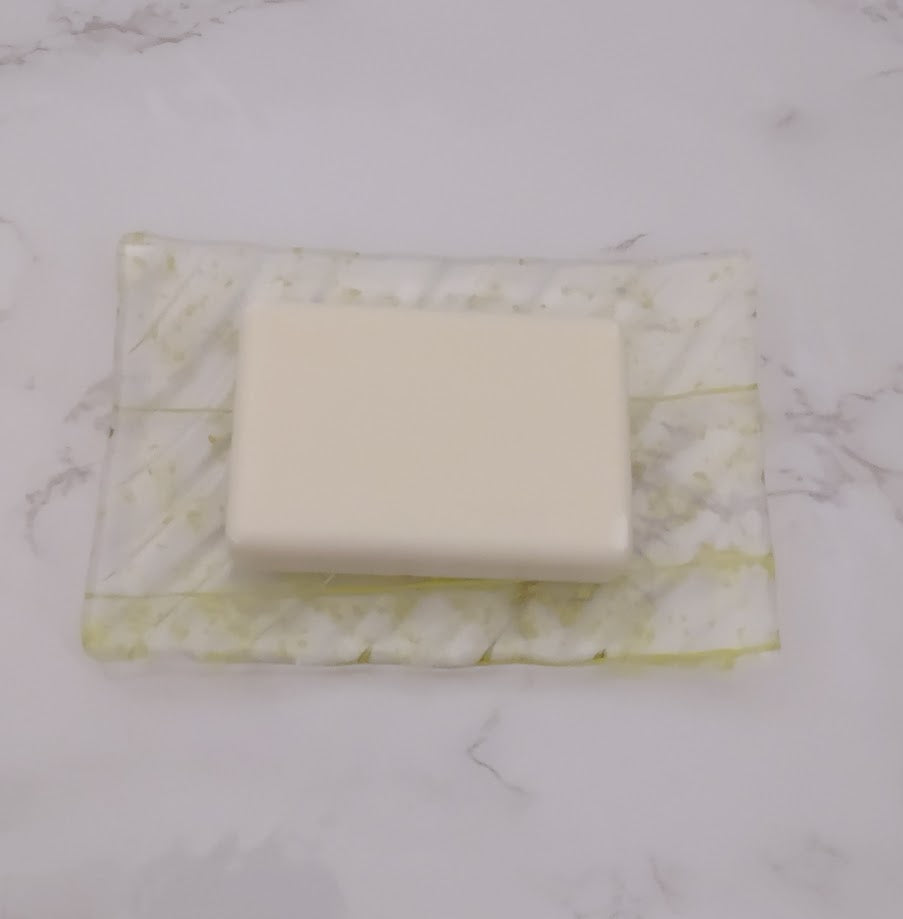 Fused Glass Clear and Yellow Soap Dish