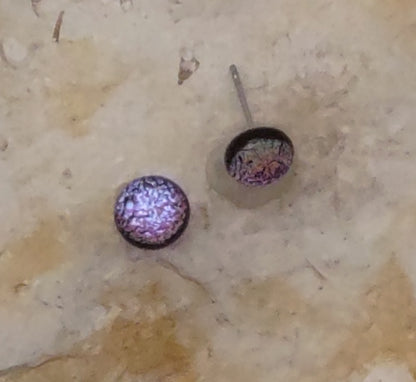 Pink with Purple Dichroic Fused Glass Post Earring Wholesale