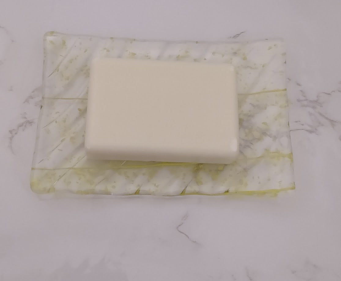 Fused Glass Clear and Yellow Soap Dish