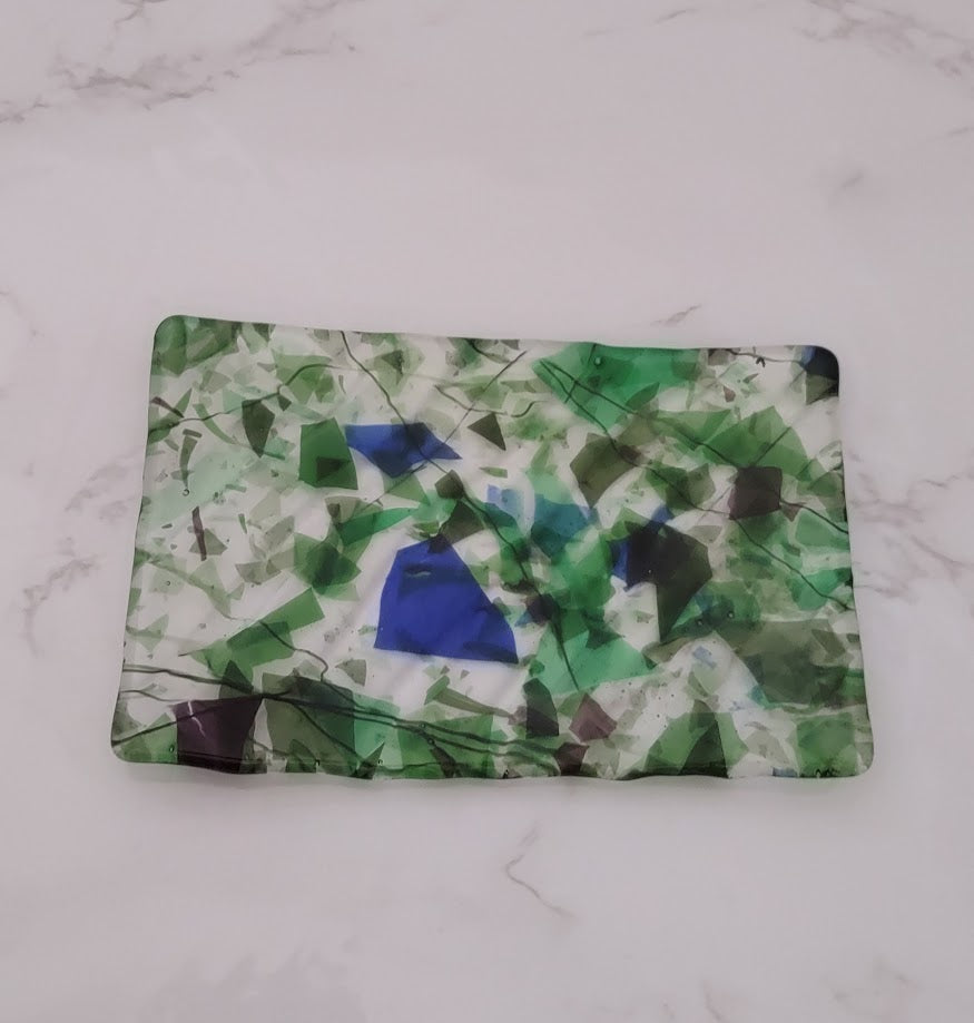 Fused Glass Clear, Green, Blue, and Purple Soap Dish