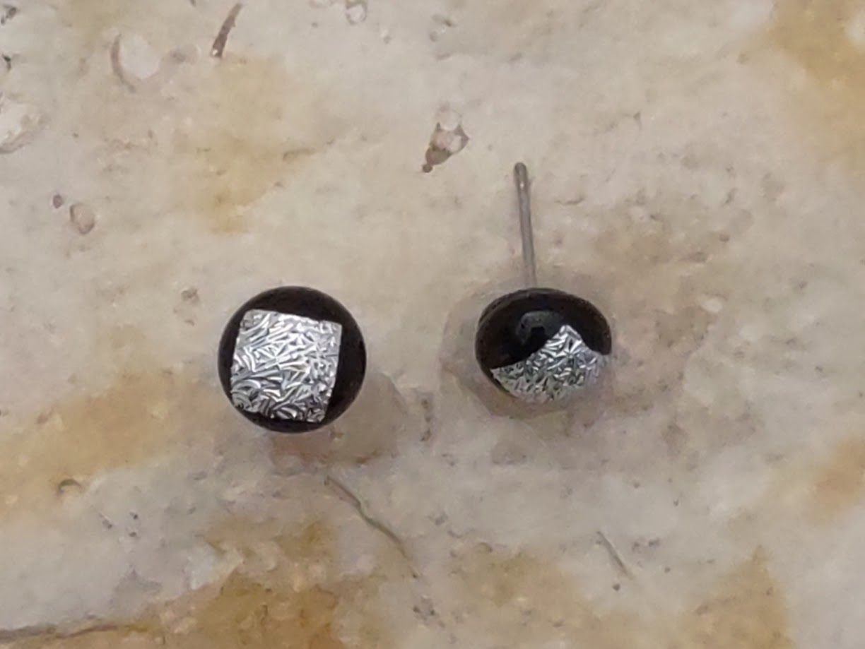 Silver Texture Dichroic Fused Glass Post Earring Wholesale