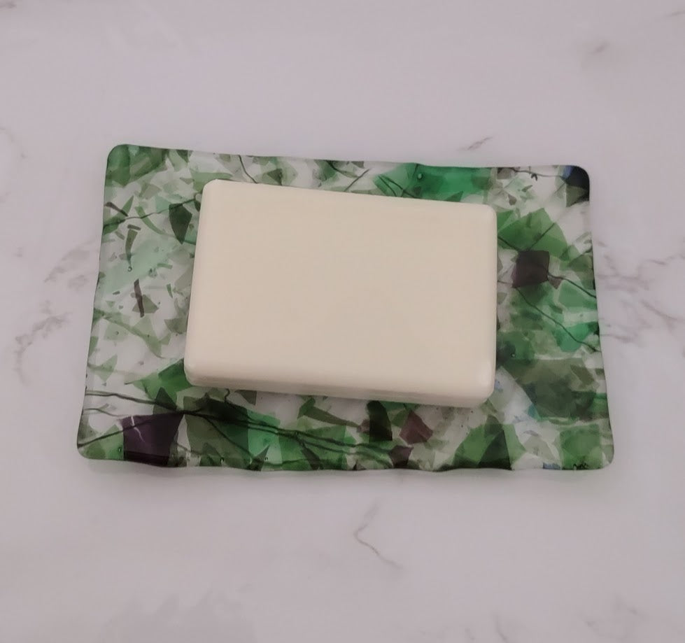 Fused Glass Clear, Green, Blue, and Purple Soap Dish