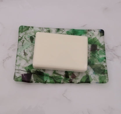 Fused Glass Clear, Green, Blue, and Purple Soap Dish
