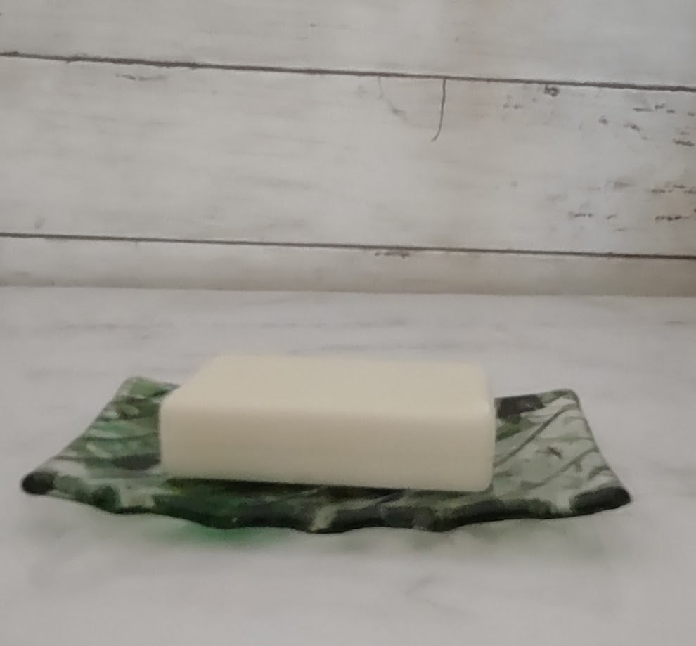 Fused Glass Clear, Green, Blue, and Purple Soap Dish