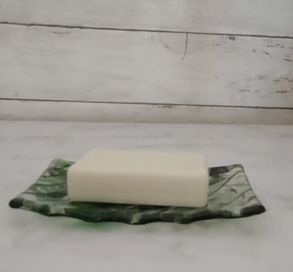 Fused Glass Clear, Green, Blue, and Purple Soap Dish