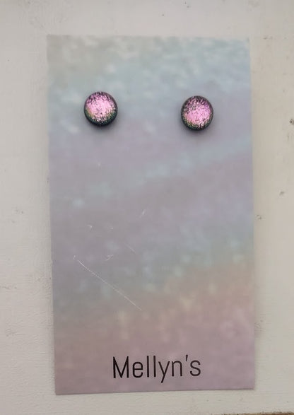 Starter Pack 3 (12pairs)  Pink, Silver, Turquoise, Green Dichroic Fused Glass Post Earrings Wholesale