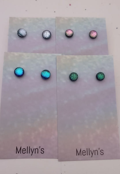 Starter Pack 3 (12pairs)  Pink, Silver, Turquoise, Green Dichroic Fused Glass Post Earrings Wholesale