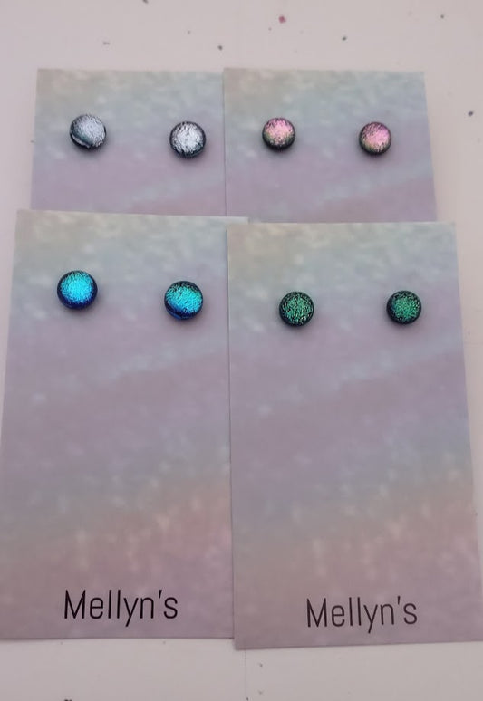 Starter Pack 3 (12pairs)  Pink, Silver, Turquoise, Green Dichroic Fused Glass Post Earrings Wholesale