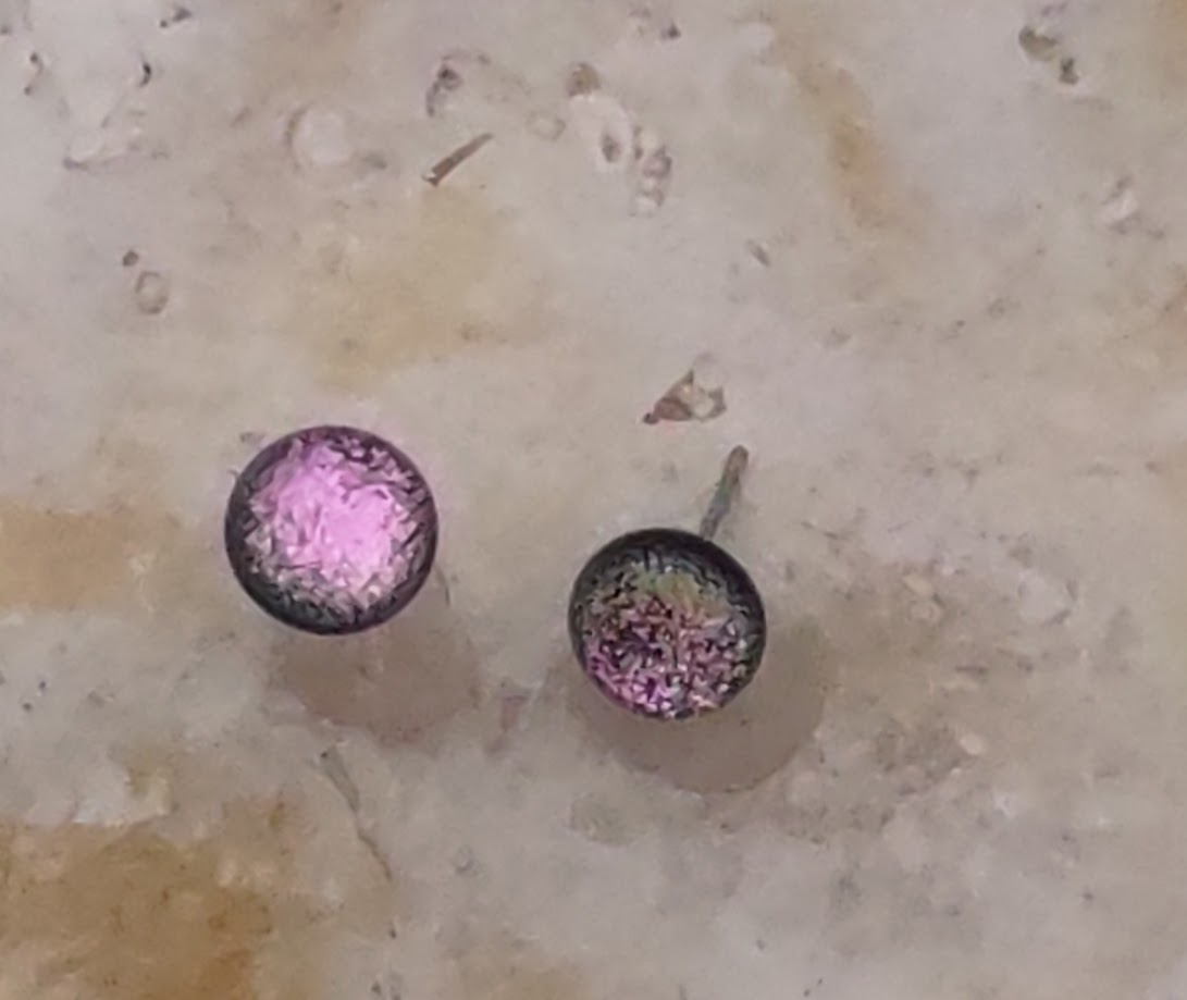 Light Pink Dichroic Fused Glass Post Earring Wholesale