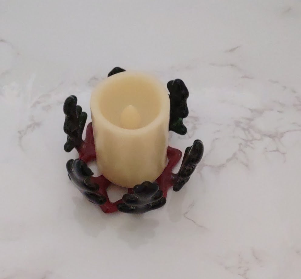 Red and Green Fused Glass Snowflake Glass Votive Candle Holder