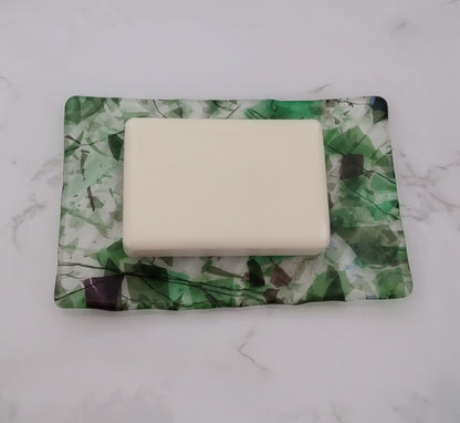 Fused Glass Clear, Green, Blue, and Purple Soap Dish
