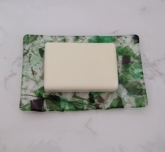 Fused Glass Clear, Green, Blue, and Purple Soap Dish