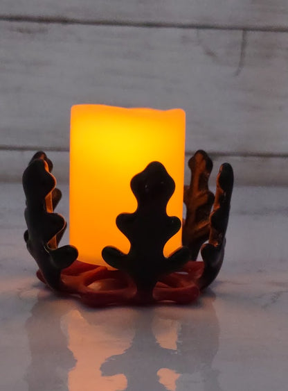 Red and Green Fused Glass Snowflake Glass Votive Candle Holder