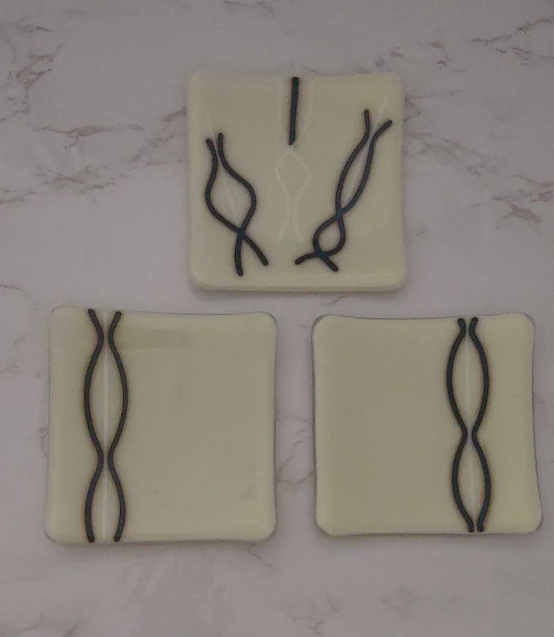 Set of 3 Fused Glass Reactive Glass Plates