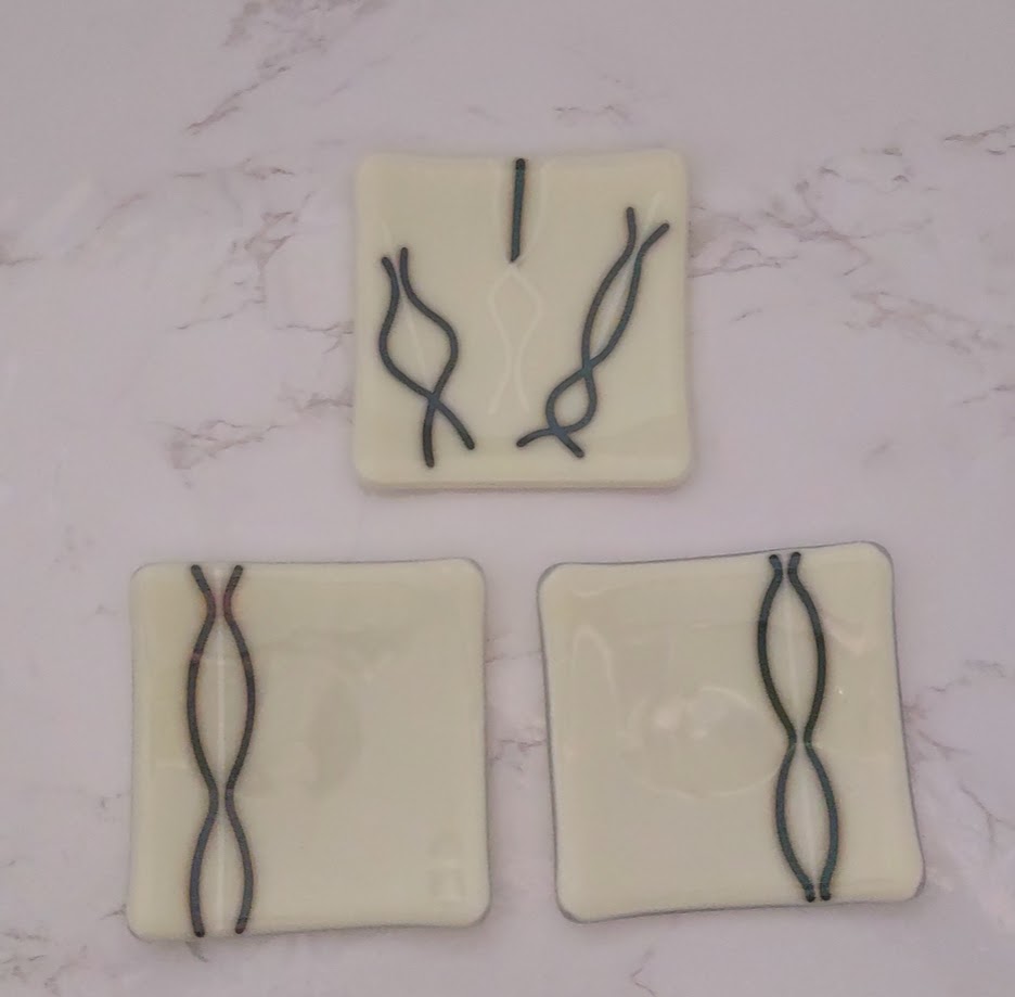 Set of 3 Fused Glass Reactive Glass Plates