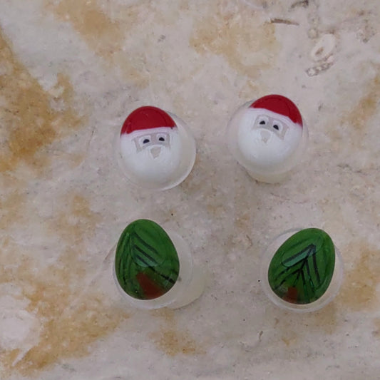Fused Glass Murrini/Millefiori Christmas Post Earrings, Pair of 2, Santa Post Earrings, Tree Post Earrings