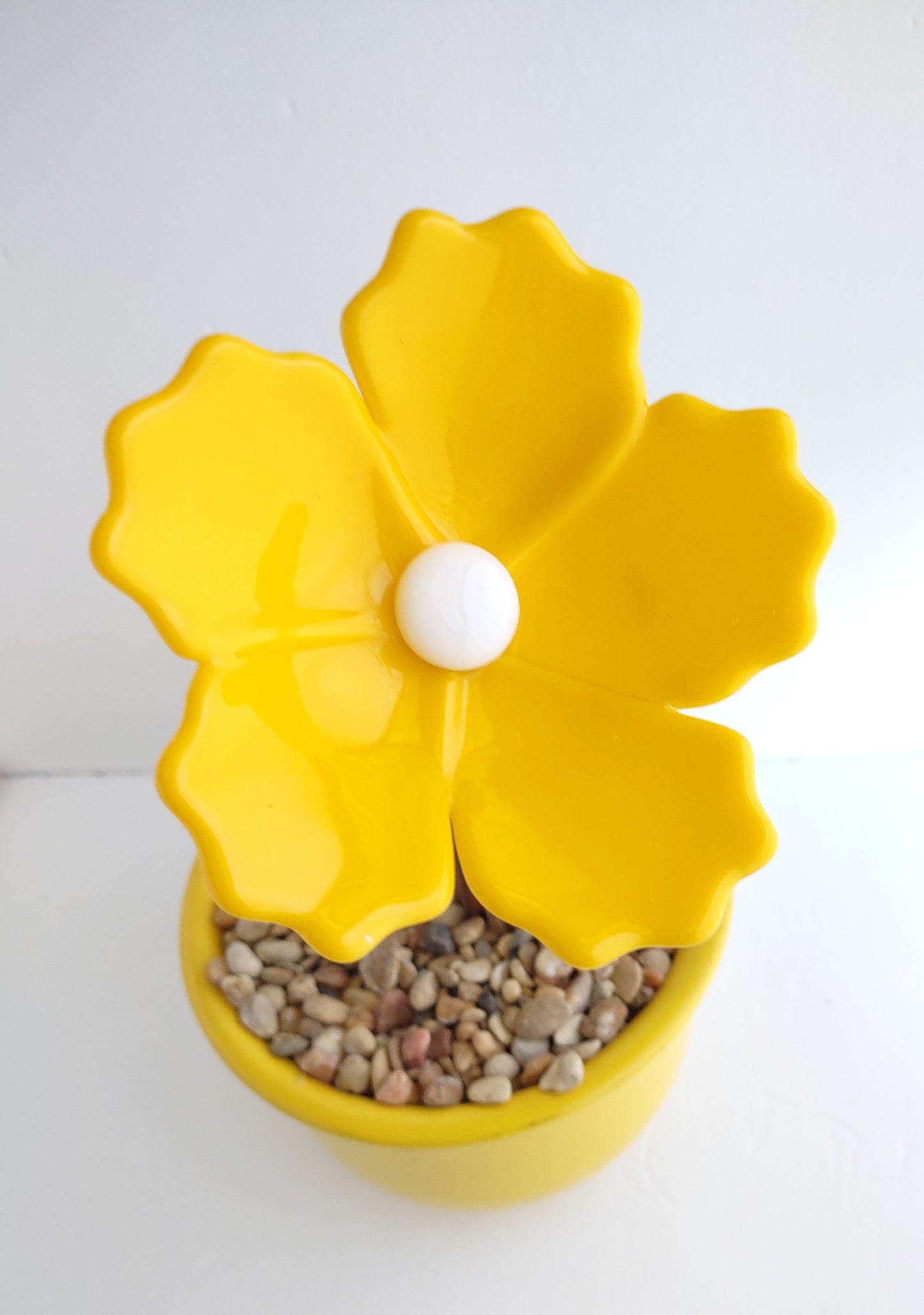 Fused Glass Yellow Hibiscus Flower Plant Stake