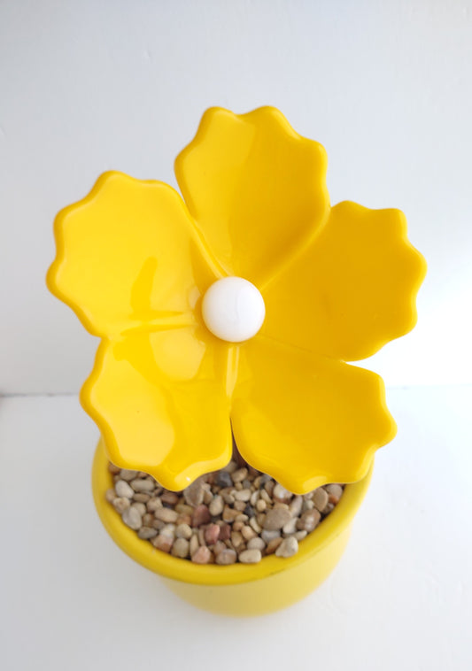 Fused Glass Yellow Hibiscus Flower Plant Stake