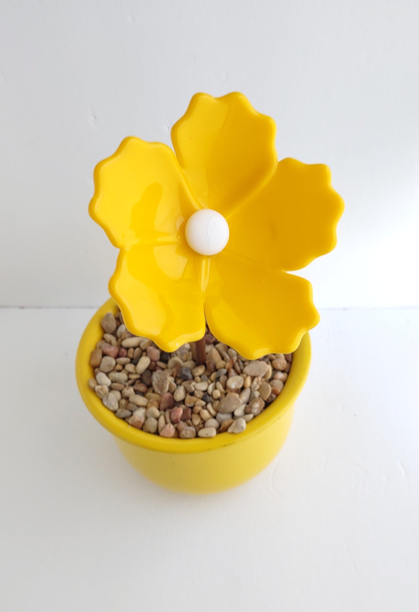 Fused Glass Yellow Hibiscus Flower Plant Stake