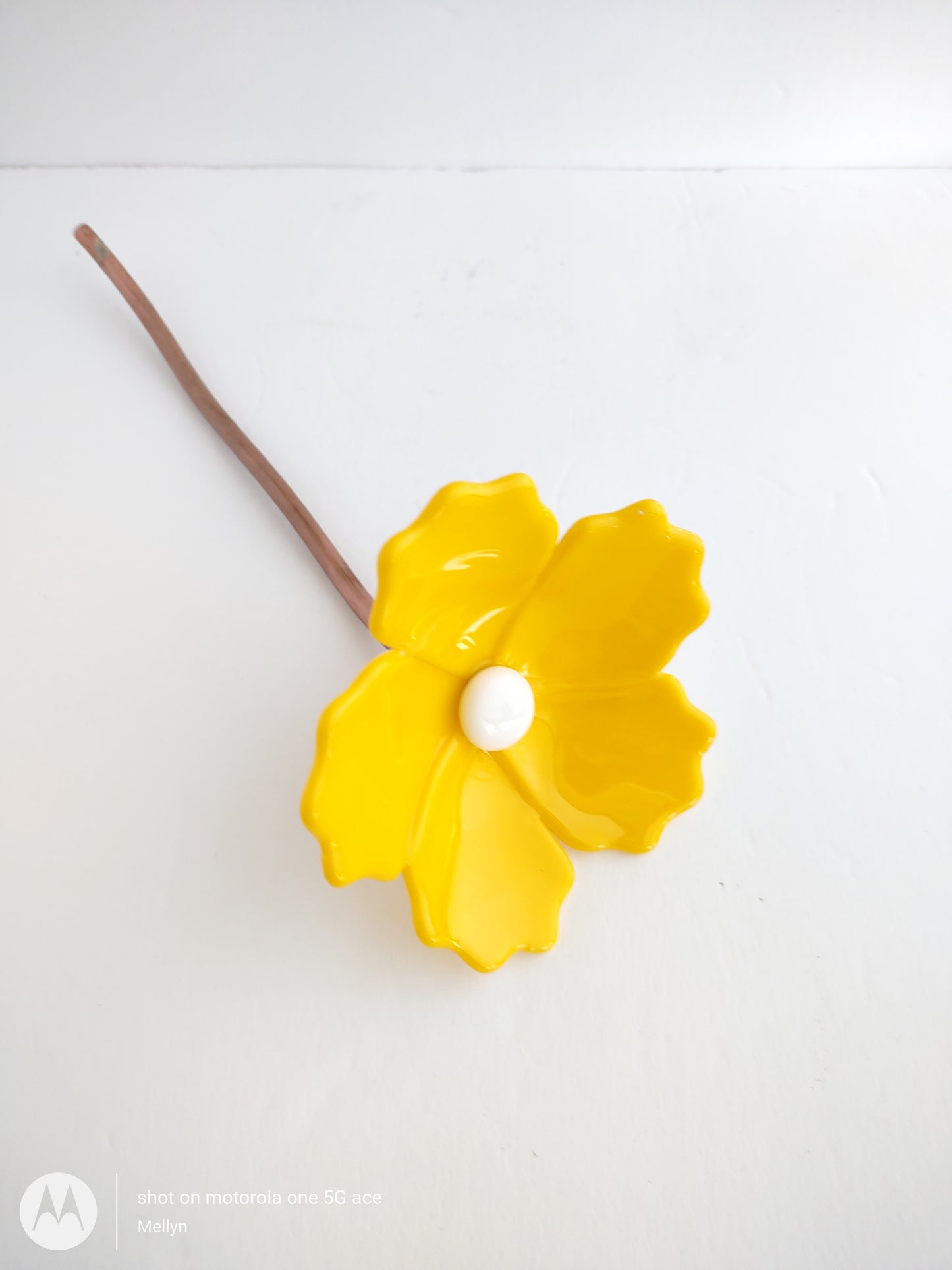 Fused Glass Yellow Hibiscus Flower Plant Stake