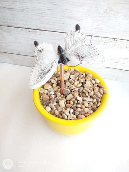 White with Black Fused Glass Butterfly Plant Stake