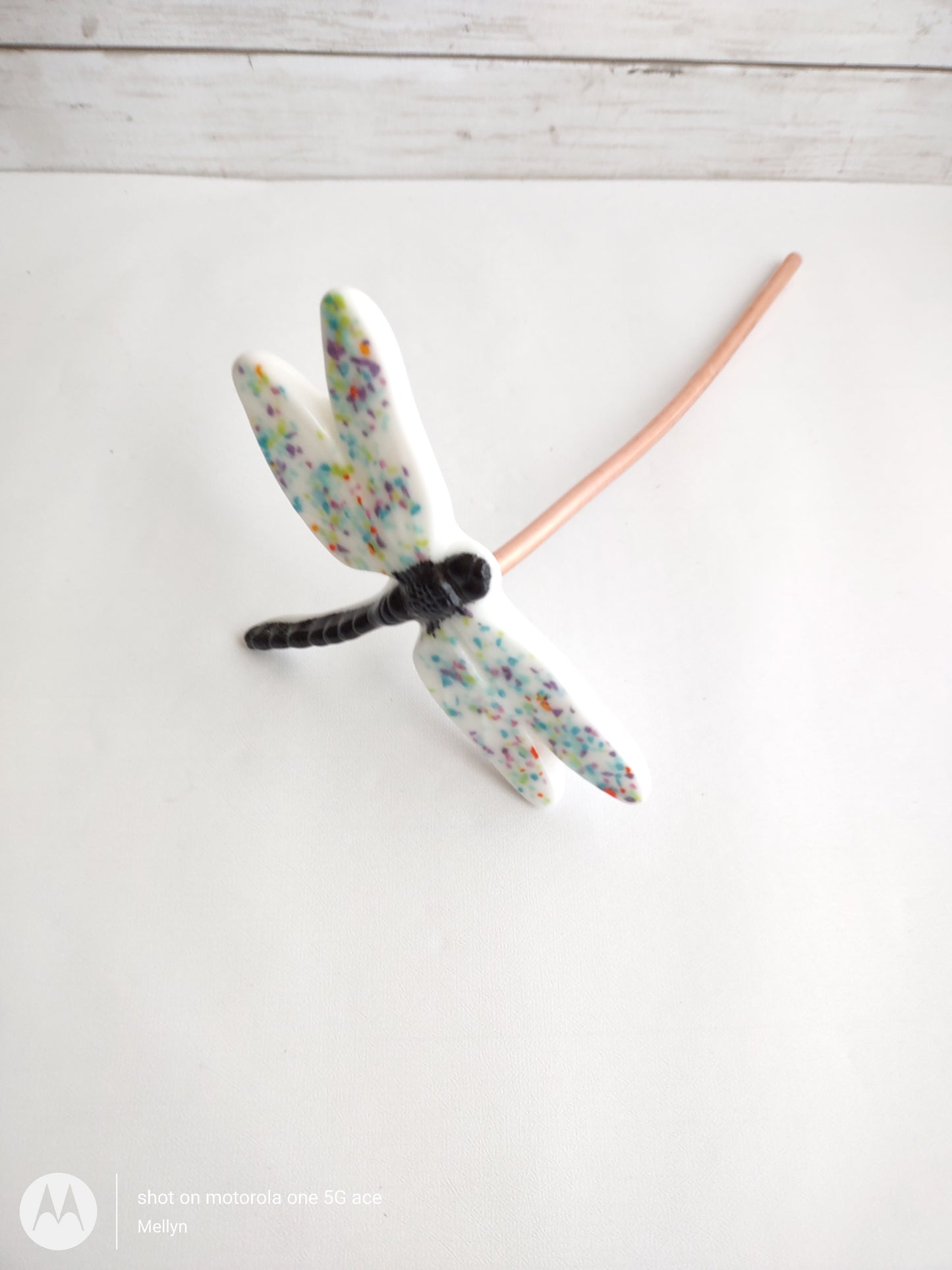 Multi-Color Fused Glass Dragonfly Plant Stake