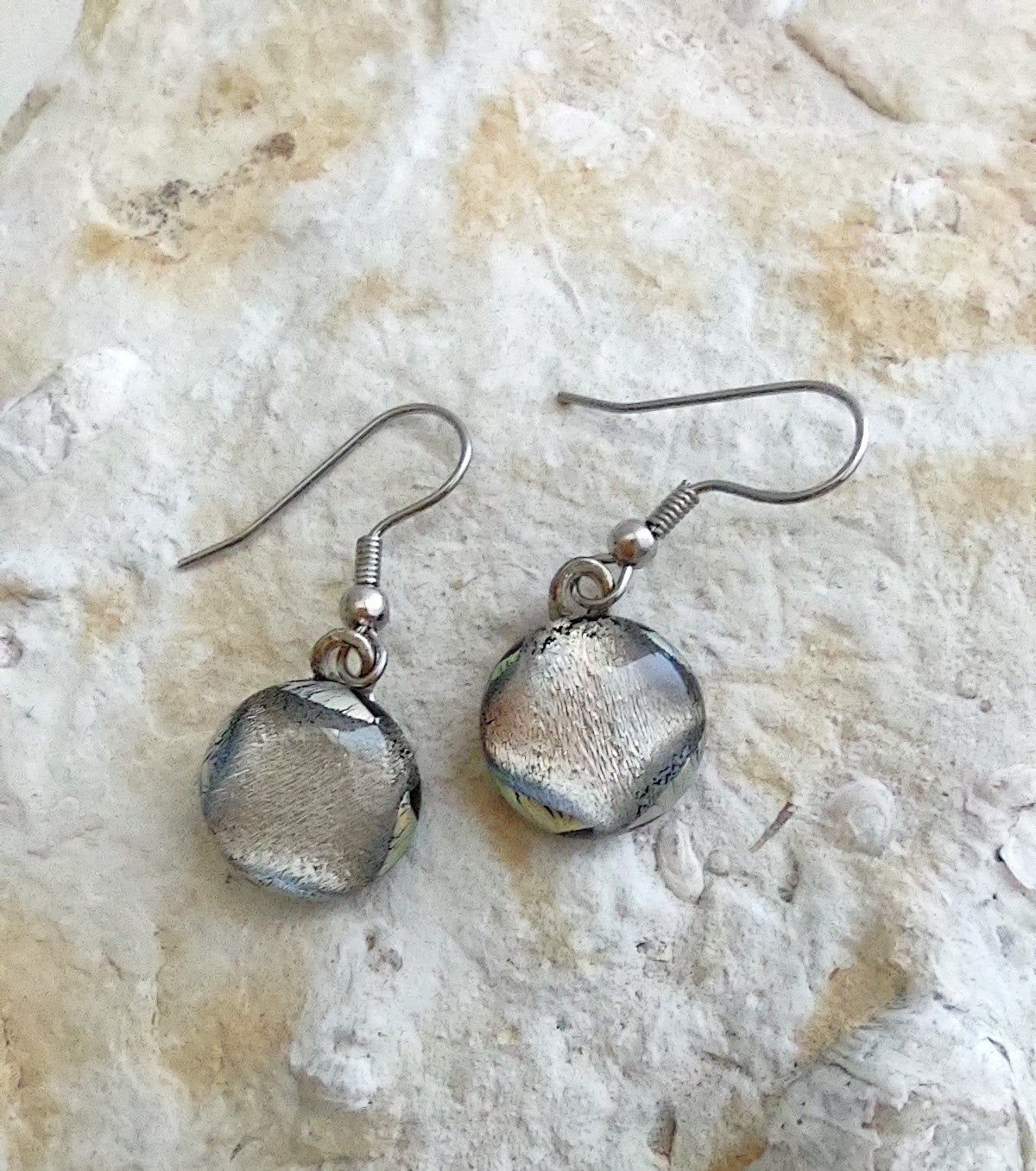 Shimmery Dichroic Fused Glass Dangle Earrings