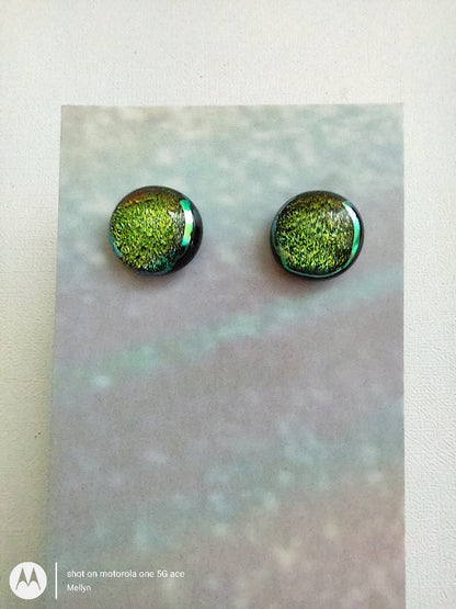 Green Dichroic Post Earrings