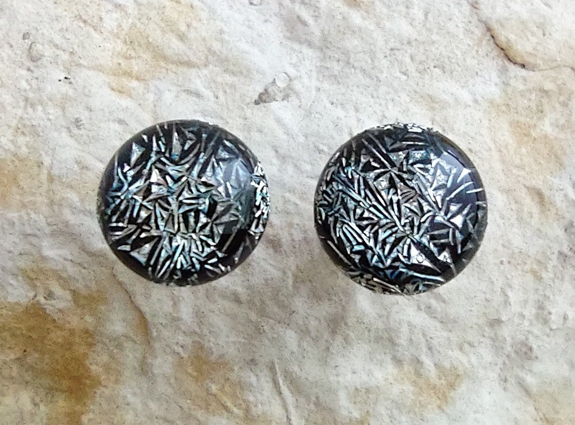 Silver Crinkle Dichroic Post Earrings