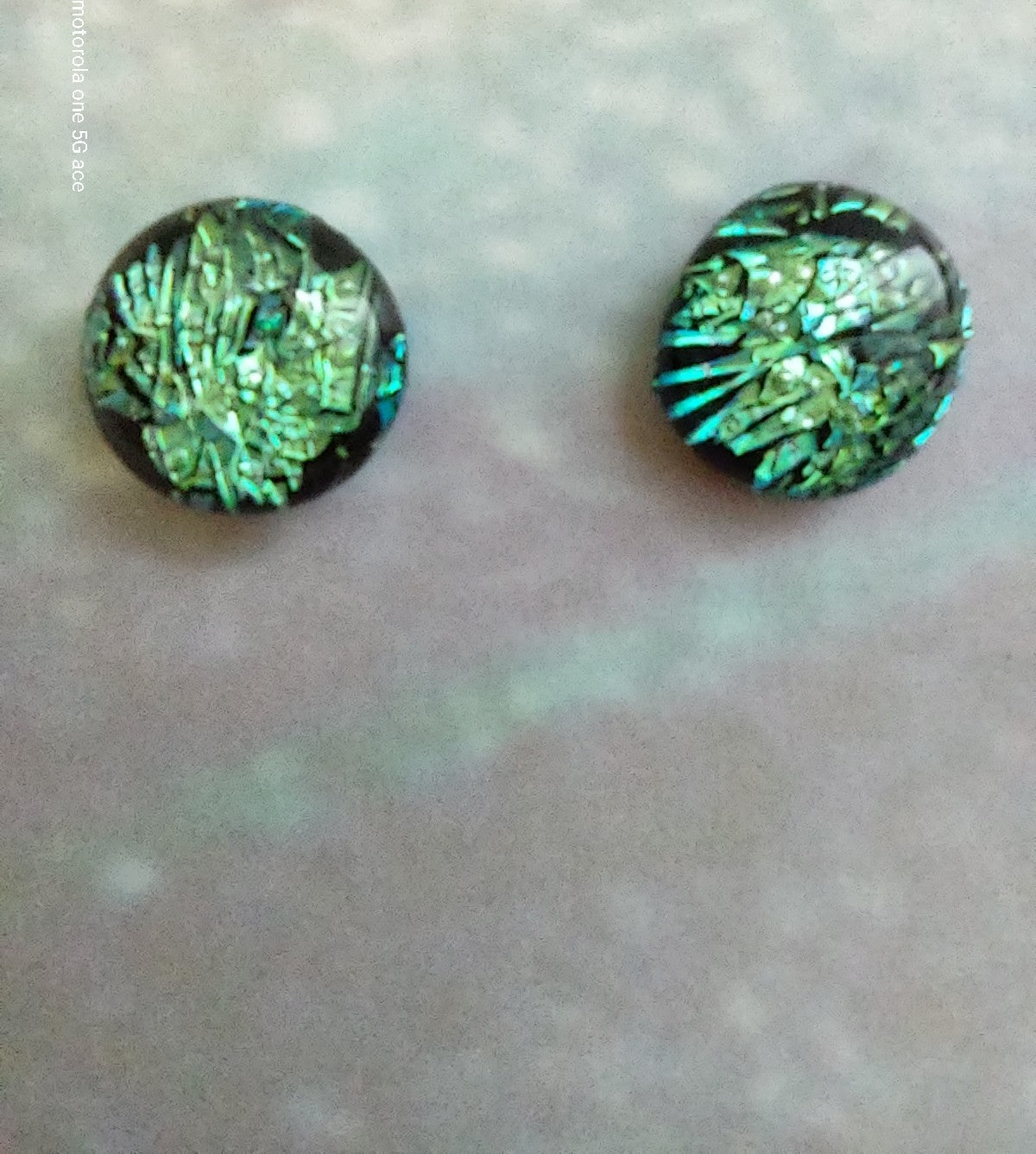 Green Crinkle Dichroic Post Earrings
