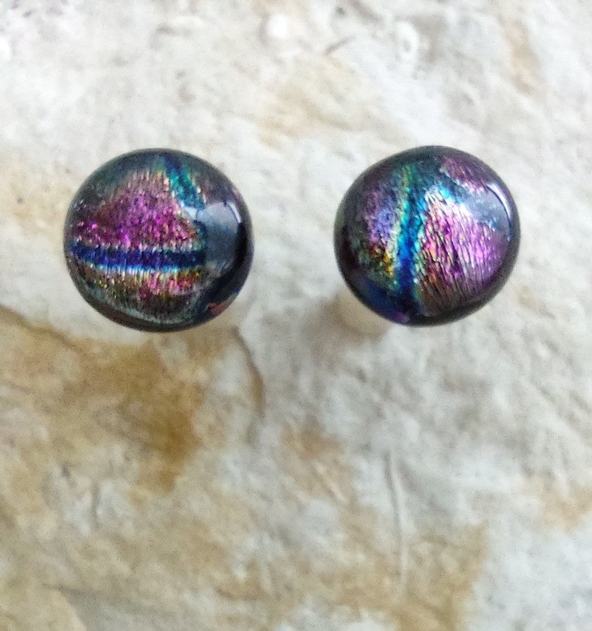 Purple Dichroic with Fused Glass Post Earring