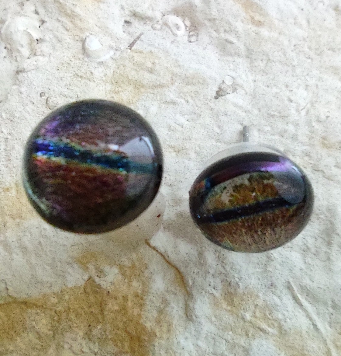 Purple Dichroic with Blue Strip Fused Glass Post Earring
