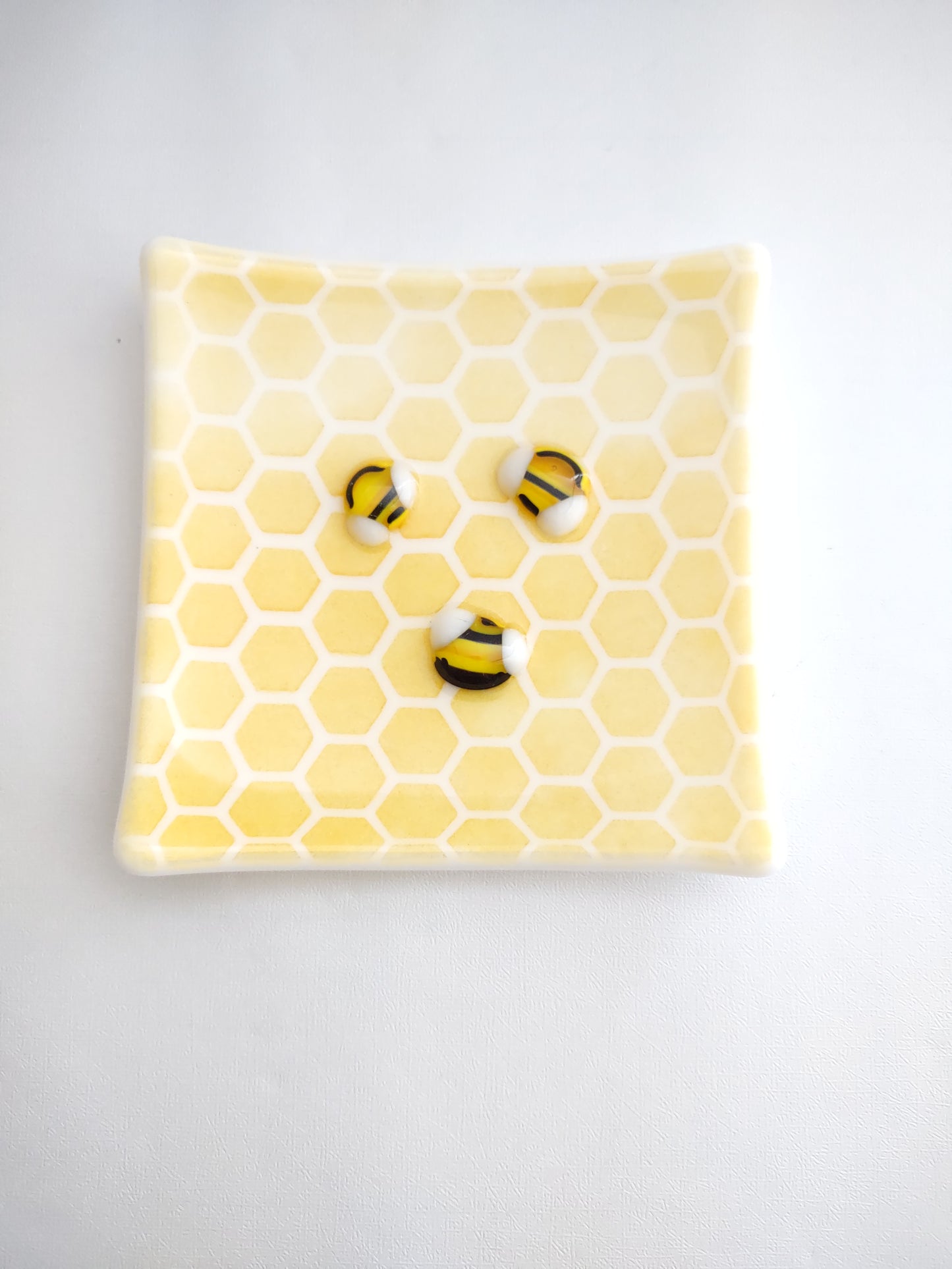 Larger Honeycomb with Bee Glass Trinket Dish