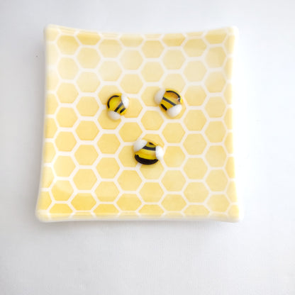 Larger Honeycomb with Bee Glass Trinket Dish